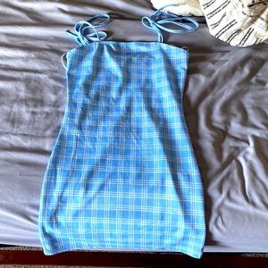 SHEIN Knot Strap Plaid Bodycon Dress